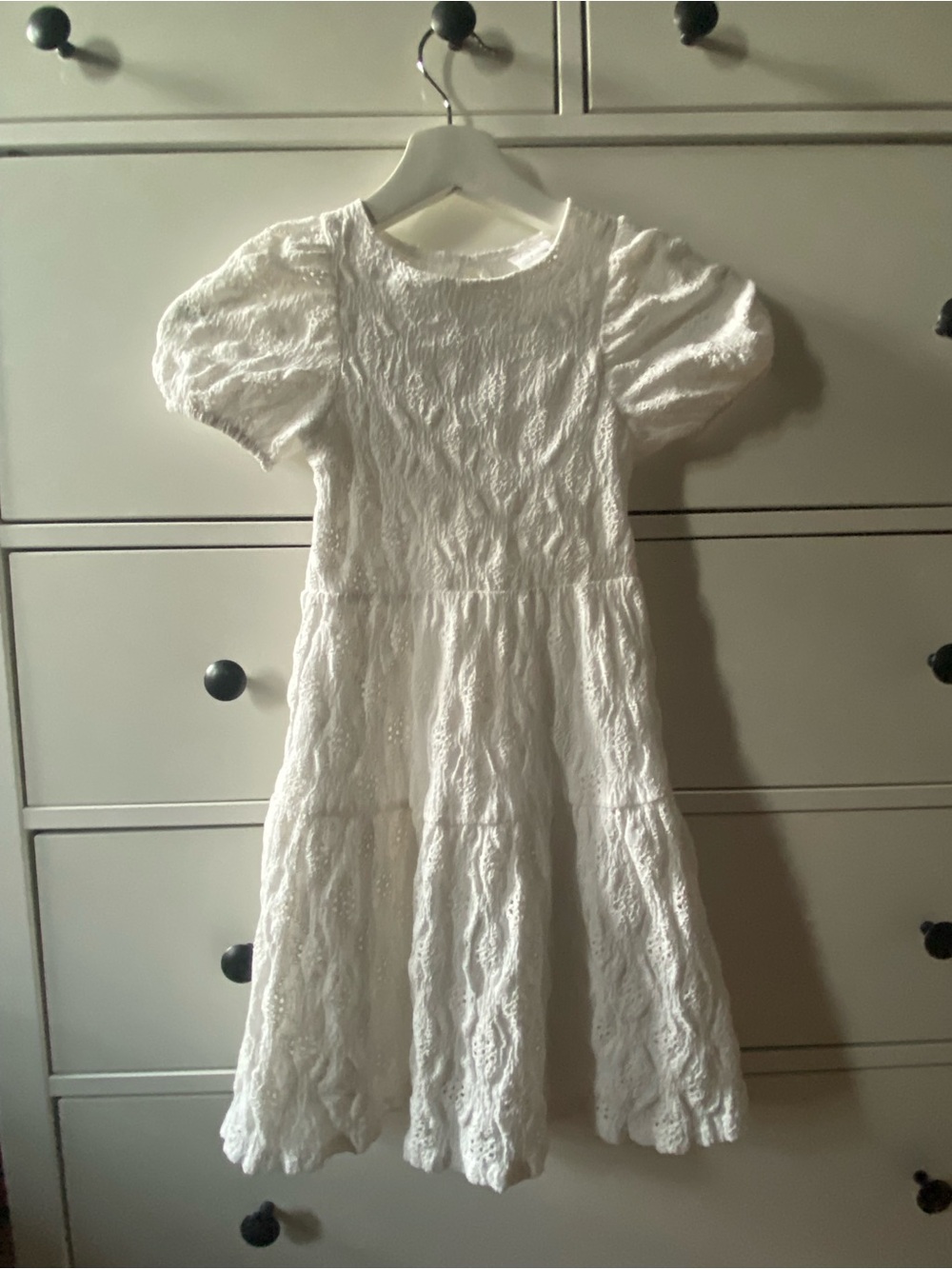 Zara White Lace Puff-Sleeve Tiered Dress